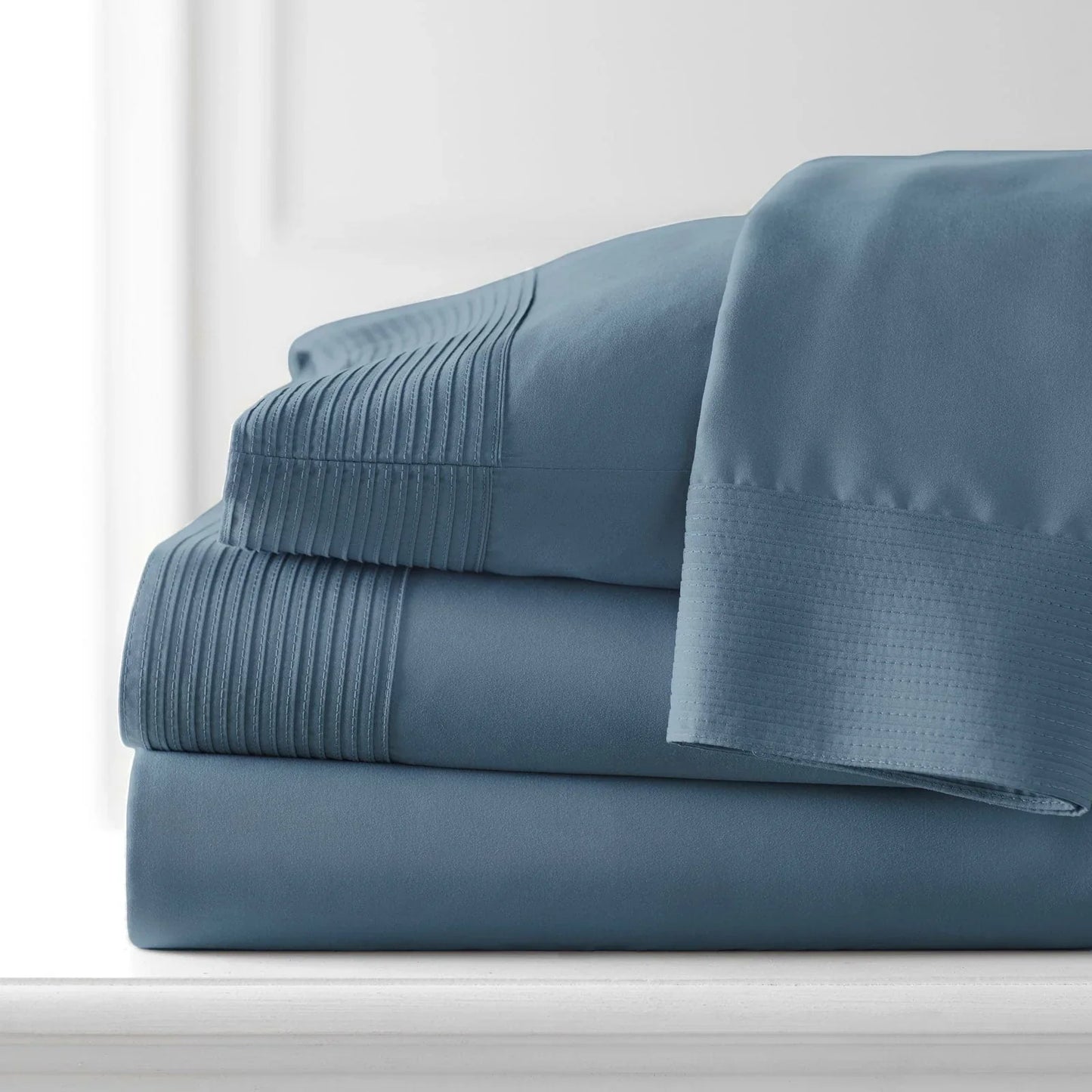 Pintuck Luxe Microfiber 6 Piece Sheet Set, Blue