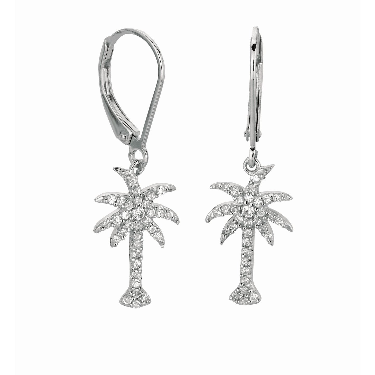 CZ Palm Tree Dangle Earrings